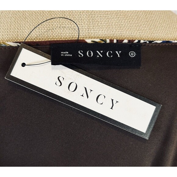 Soncy Dress Size 12 One‎ Shoulder Asymmetrical Fitted Ruffle Floral Brown NWT - Picture 12 of 13